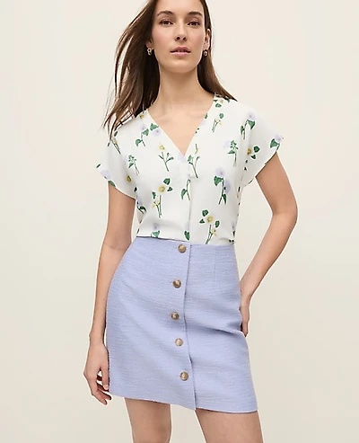 Ann Taylor Petite Floral Mixed Media Pleat Front Top Size XS Winter White - Lilac Women's