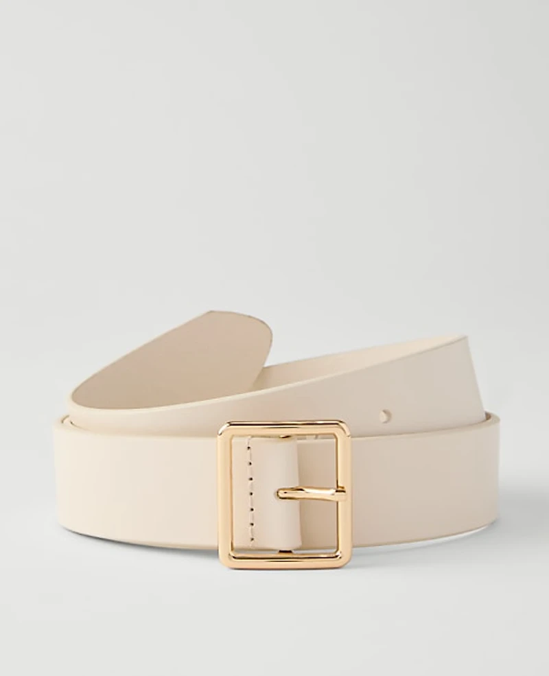 Ann Taylor Leather Square Buckle Belt Size XL Tahini Women's