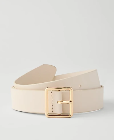 Ann Taylor Leather Square Buckle Belt Size Medium Tahini Women's