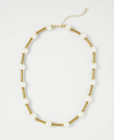 Ann Taylor Pearl Tube Necklace Goldtone Women's