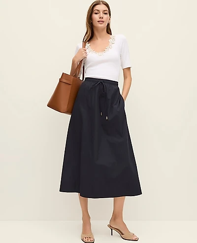 Ann Taylor Petite Weekend Drawstring Waist Midi Skirt Size 2XS Night Sky Women's