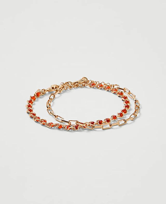 Ann Taylor Chain Link and Beaded Bracelet Set Goldtone Women's