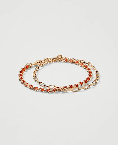 Ann Taylor Chain Link and Beaded Bracelet Set Goldtone Women's