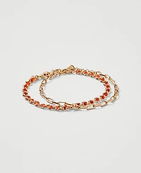 Ann Taylor Chain Link and Beaded Bracelet Set Goldtone Women's