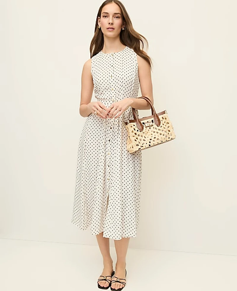 Ann Taylor Petite Micro Dot Flare Dress Size 10 Winter White Women's