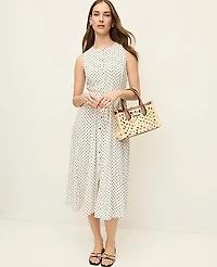 Ann Taylor Petite Micro Dot Flare Dress Size 10 Winter White Women's