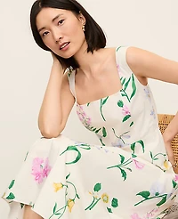 Ann Taylor Floral Flare Midi Dress Winter White Women's