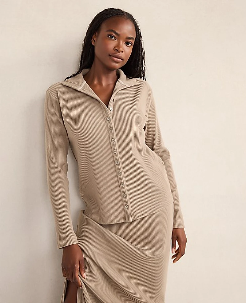 Ann Taylor Haven Well Within Ottoman Rib Button-Front Top Women's