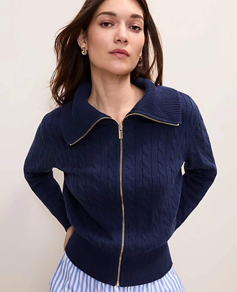 Ann Taylor Petite Weekend Cable Sweater Jacket Women's