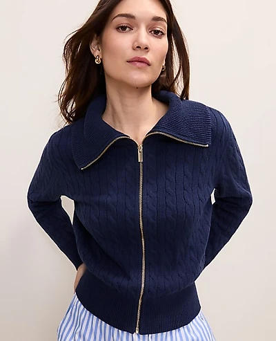 Ann Taylor Petite Weekend Cable Sweater Jacket Women's