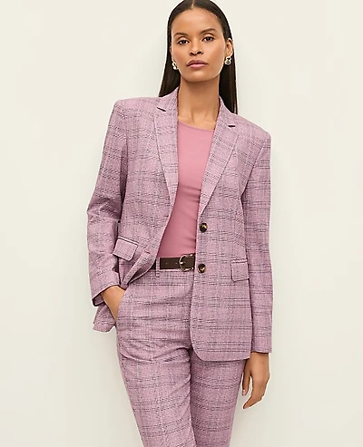 Ann Taylor The Petite Greenwich Blazer in Plaid Size 0 Purple Multi Women's