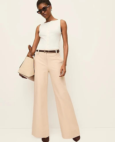 Ann Taylor The Petite Modern Wide-Leg Pant Bi-Stretch Pale Sandalwood Women's