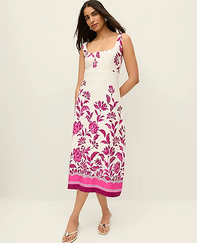 Ann Taylor Floral Linen Blend Midi Dress Pink B Women's