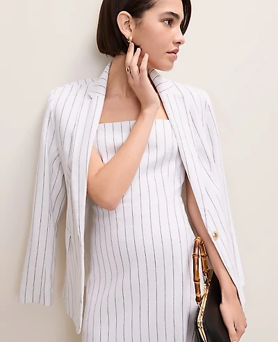 Ann Taylor The Petite Pinstripe Midi Dress Linen Blend White Women's