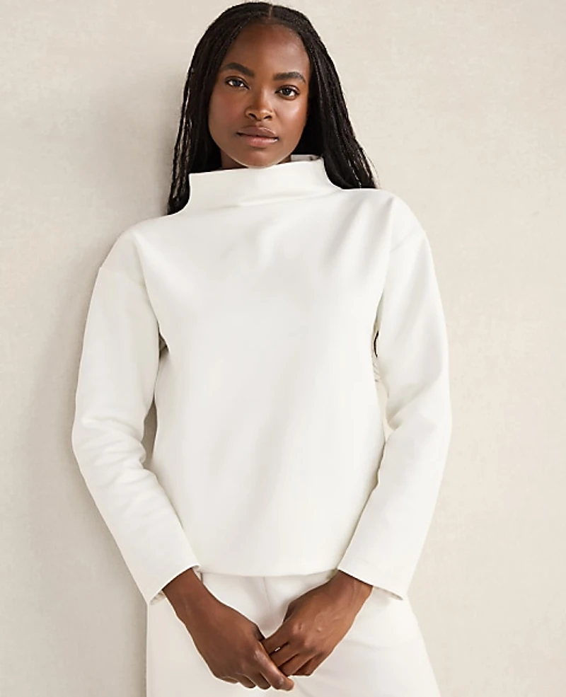 Ann Taylor Haven Well Within Soft-Brushed Fleece Funnel Neck Pullover Ivory Women's