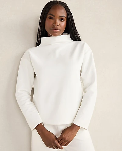 Ann Taylor Haven Well Within Soft-Brushed Fleece Funnel Neck Pullover Ivory Women's