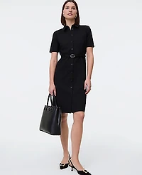 Ann Taylor Petite Ponte Belted Flare Dress Size 6 Black Women's