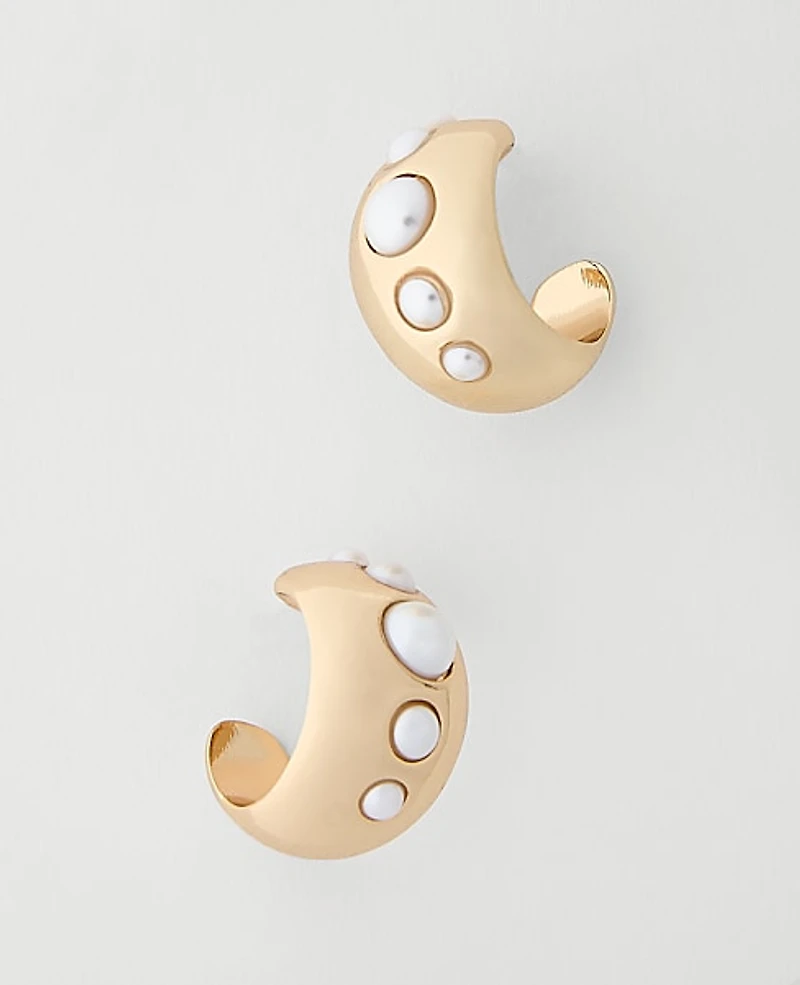 Ann Taylor Pearl Bubble Hoop Earrings Goldtone Women's