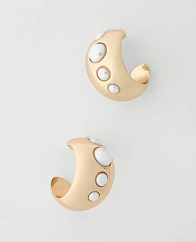 Ann Taylor Pearl Bubble Hoop Earrings Goldtone Women's