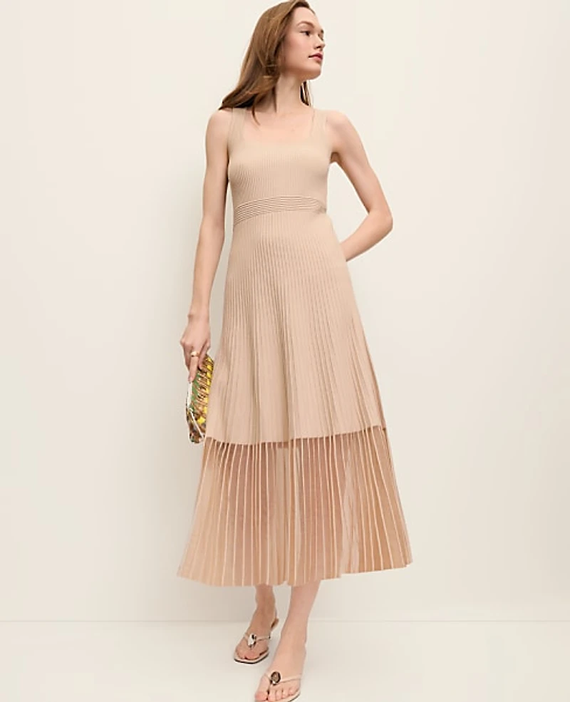 Ann Taylor Square Neck Ribbed Sweater Dress Pale Sandalwood Women's