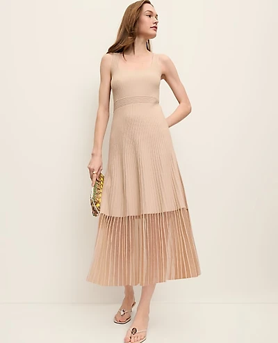 Ann Taylor Square Neck Ribbed Sweater Dress Pale Sandalwood Women's