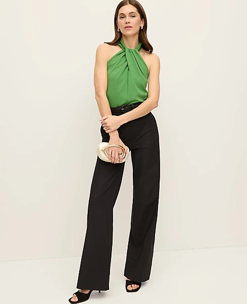Ann Taylor The Petite Modern Wide Leg Pant Bi-Stretch Black Women's