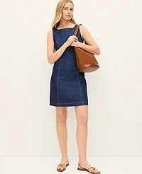 Ann Taylor Petite Denim Boatneck Shift Dress Dark Enzyme Wash Women's