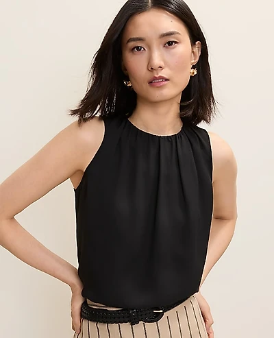 Ann Taylor Petite Shirred Tank Top Size 2XS Black Women's