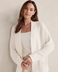Ann Taylor Haven Well Within Organic Cotton Shaker Stitch Open Front Cardigan Size Medium Ivory Women's