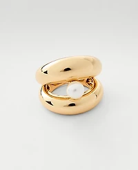 Ann Taylor Pearl Double Metal Ring Goldtone Women's