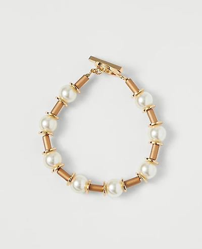 Ann Taylor Pearl Tube Bracelet Goldtone Women's