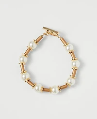 Ann Taylor Pearl Tube Bracelet Goldtone Women's