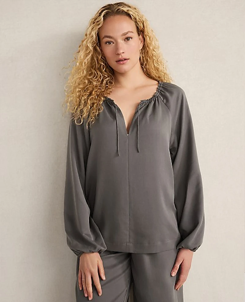 Ann Taylor Haven Well Within Washed Split Neck Top Rainwash Blue Women's