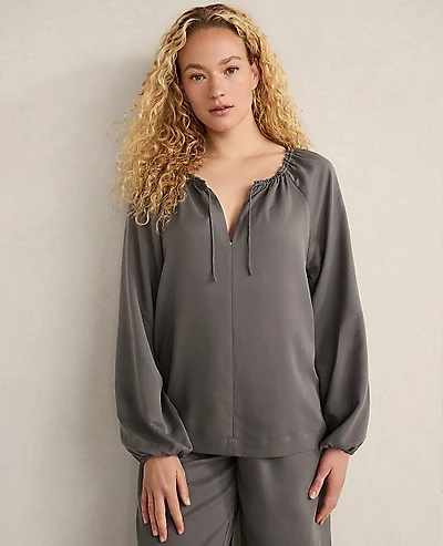 Ann Taylor Haven Well Within Washed Split Neck Top Rainwash Blue Women's