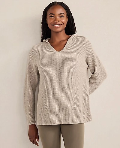 Ann Taylor Haven Well Within Organic Cotton Cashmere Shaker Stitch Hoodie Fog Grey Heather Women's