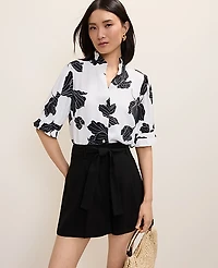 Ann Taylor Floral Ruffle Collar Shirt Size XS White Women's