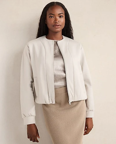 Ann Taylor Haven Well Within Soft-Brushed Fleece Bubble Bomber Oyster Shell Women's