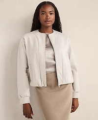 Ann Taylor Haven Well Within Soft-Brushed Fleece Bubble Bomber Oyster Shell Women's