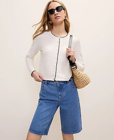 Ann Taylor Petite Textured Stitch Cardigan Winter White Women's