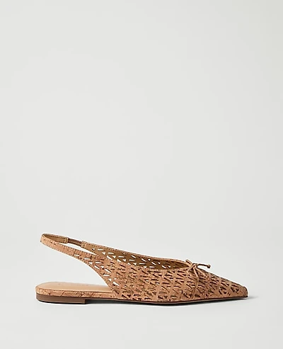 Ann Taylor Perforated Cork Bow Slingback Flat Natural Women's