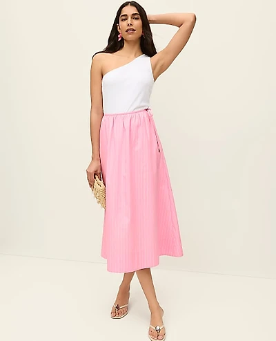 Ann Taylor Petite Striped Tie Waist Midi Skirt Strawberry Lemonade Women's