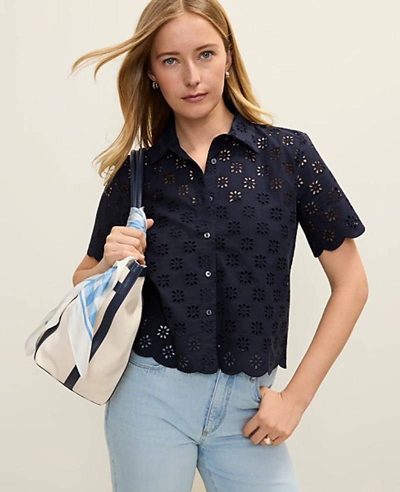 Ann Taylor Eyelet Blouse Women's