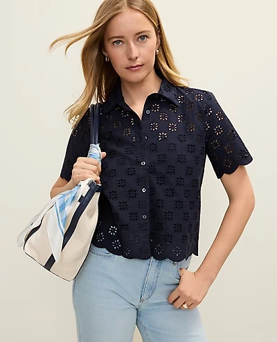 Ann Taylor Eyelet Blouse Women's