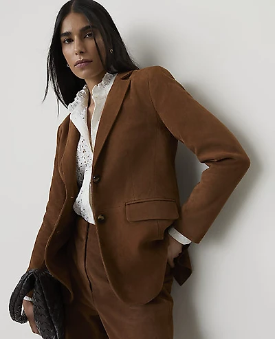 Ann Taylor The Greenwich Blazer Genuine Suede Caramel Women's
