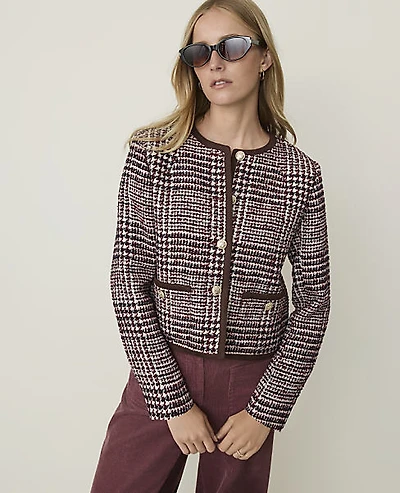 Ann Taylor Weekend Glen Check Crew Neck Jacket Multi Combo Women's