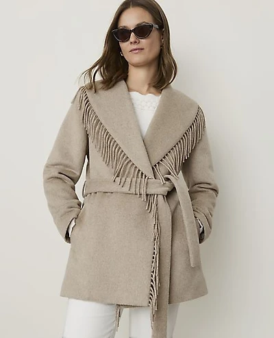 Ann Taylor Fringe Wrap Coat Soft Mink Melange Women's