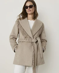 Ann Taylor Fringe Wrap Coat Soft Mink Melange Women's