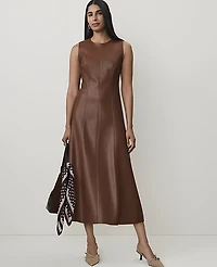 Ann Taylor Faux Leather Flare Midi Dress Midnight Mahogany Women's