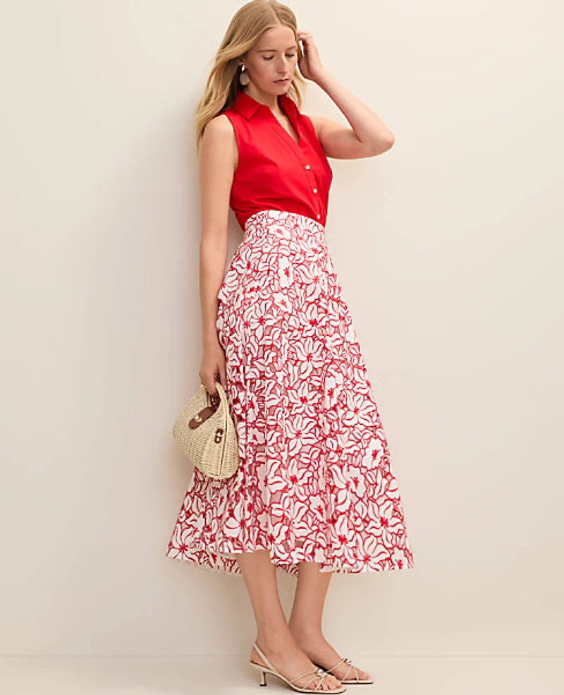 Ann Taylor Eyelet Full Midi Skirt White Women's