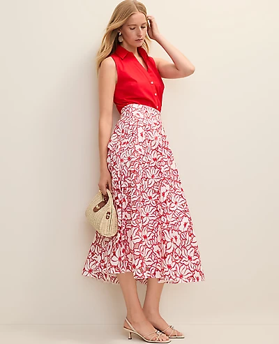 Ann Taylor Eyelet Full Midi Skirt White Women's